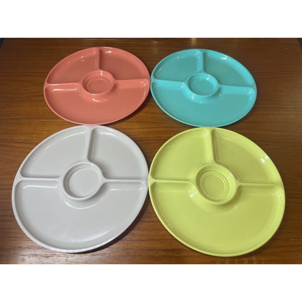 VTG Gothamware Round 4-Compartment Divided Plates‎ Set of 4 Multicolor Plastic - Picture 2 of 3